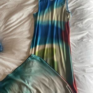 Colorblock Ombre Sleeveless Maxi Dress - Blue, Green, Cream, Red